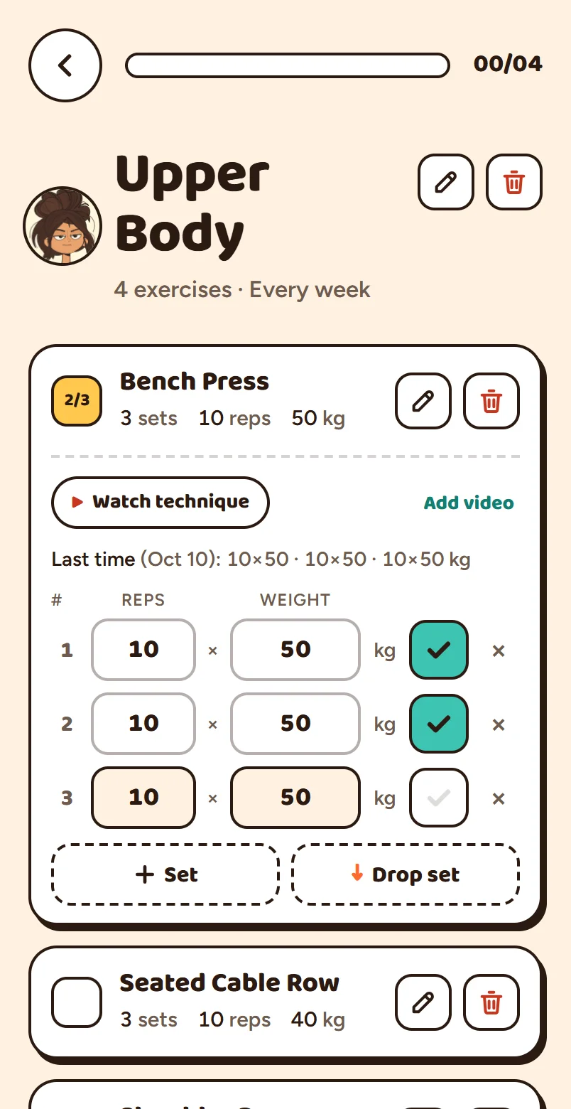 Log every rep and weight.